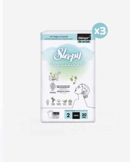 Sleepy Bio Natural Premium Plus Serviette Hygiénique Longue lot de 3 Paquets de 60 Serviettes