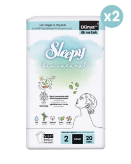 Sleepy Bio Natural Premium Plus Serviette Hygiénique Longue lot de 2 Paquets de 20 Serviettes